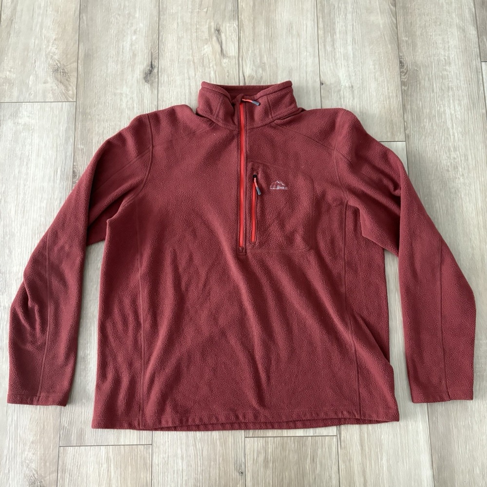 LL Bean Slightly Fitted Men's Regular Large L Red Quarter Zip Pullover Fleece